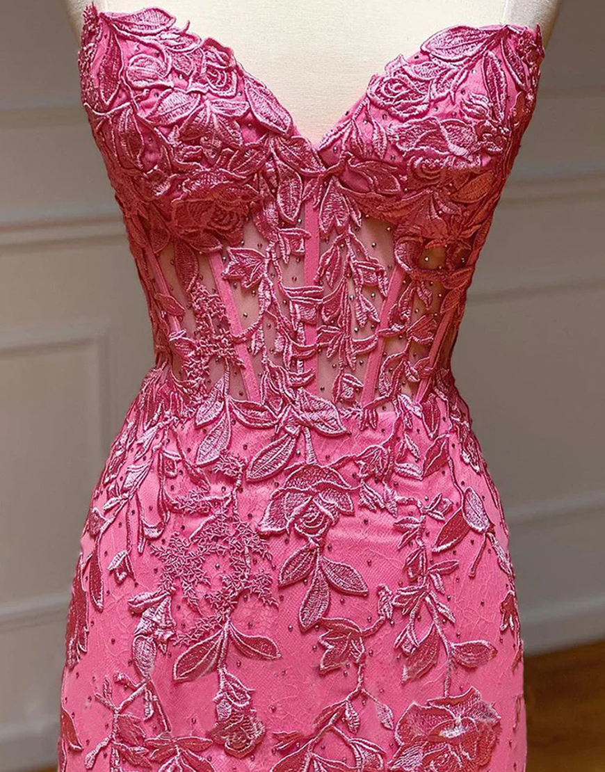 Red Mermaid Corset Back Prom Dress With Appliques