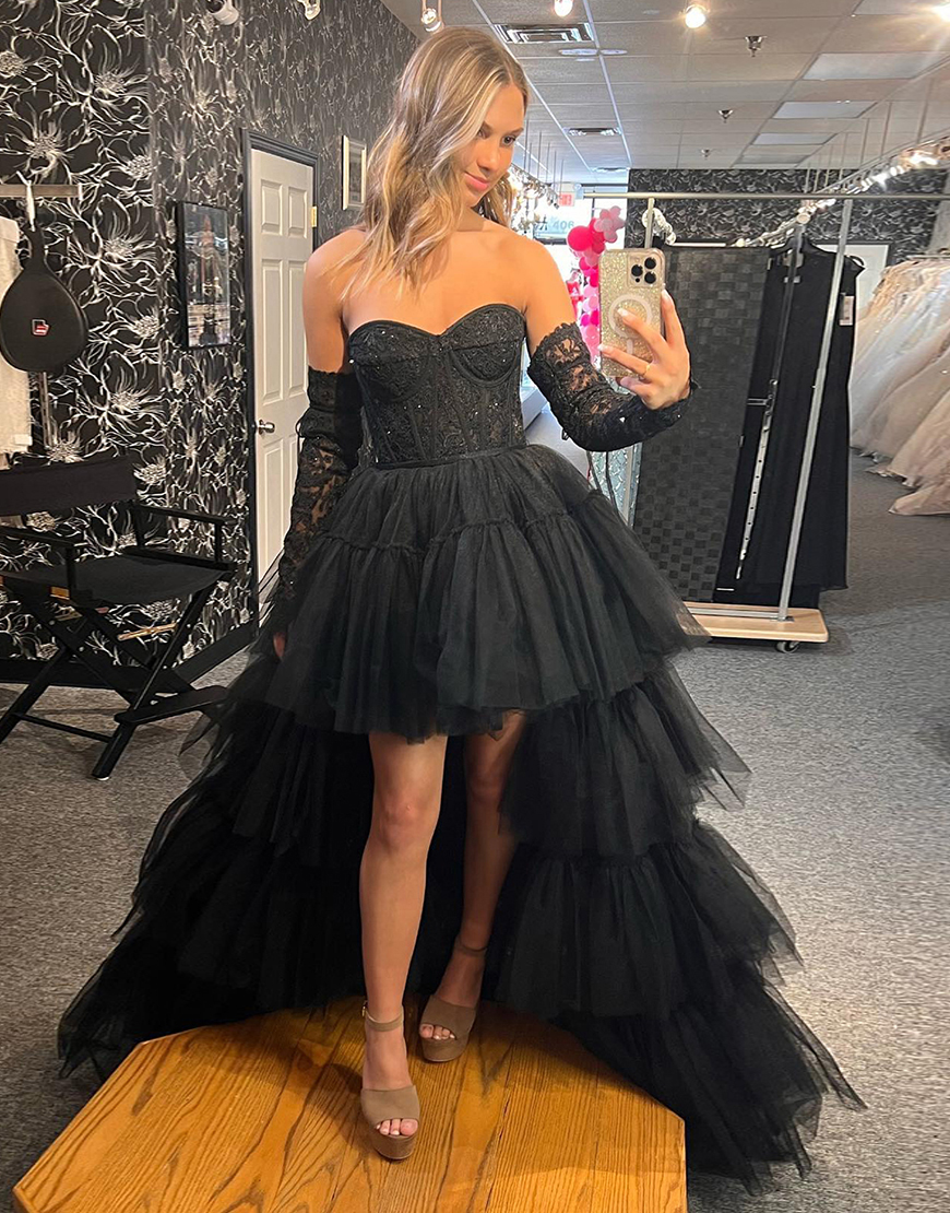 Hot Pink High Low Sweetheart Tiered Prom Dress