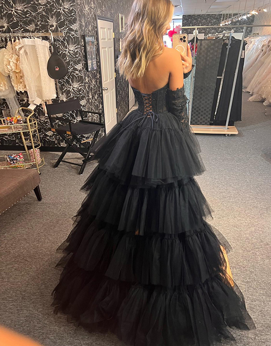 Hot Pink High Low Sweetheart Tiered Prom Dress