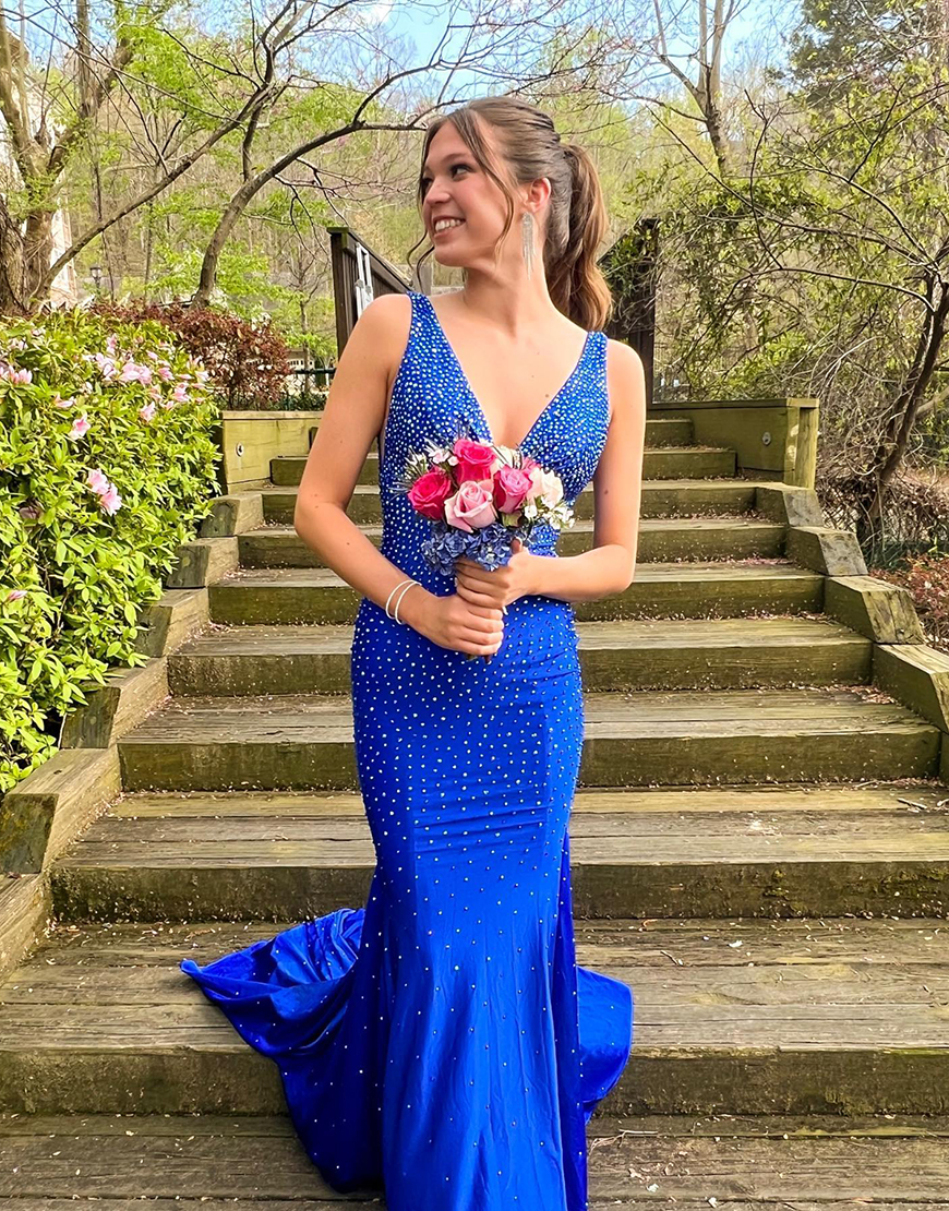 Gorgeous Mermaid Deep V-Neck Court Train Prom Party Dress