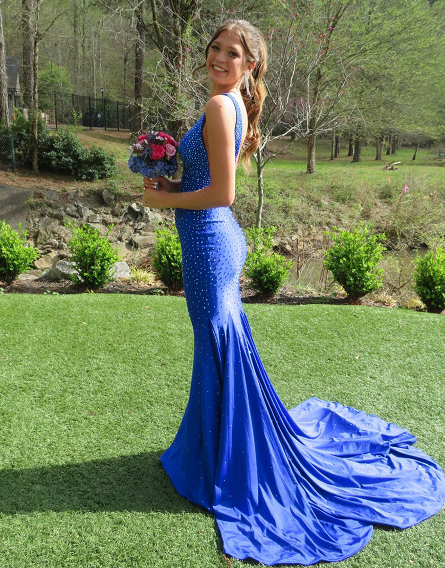 Gorgeous Mermaid Deep V-Neck Court Train Prom Party Dress