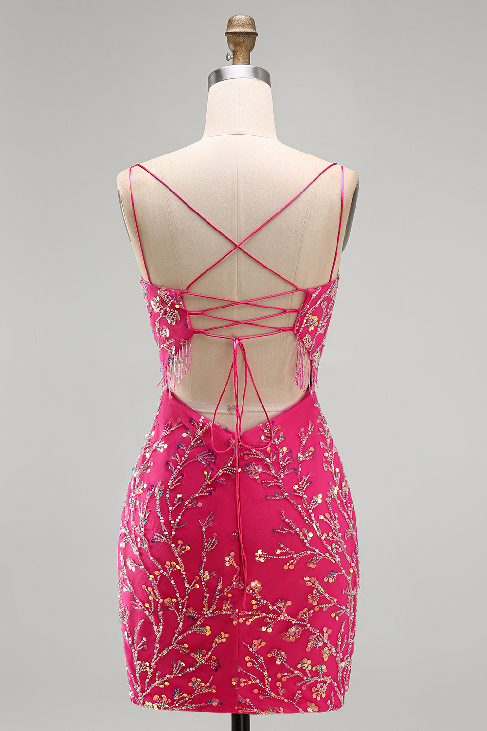Elegant Fuchsia Beaded Tight Short Homecoming Dress with Fringes