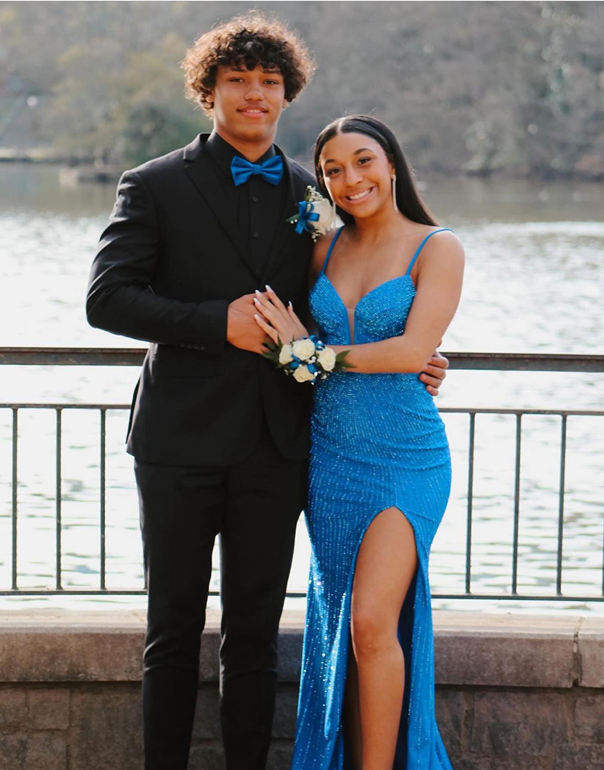 Sparkly Red Mermaid Spaghetti Straps Long Beaded Prom Dress With Split