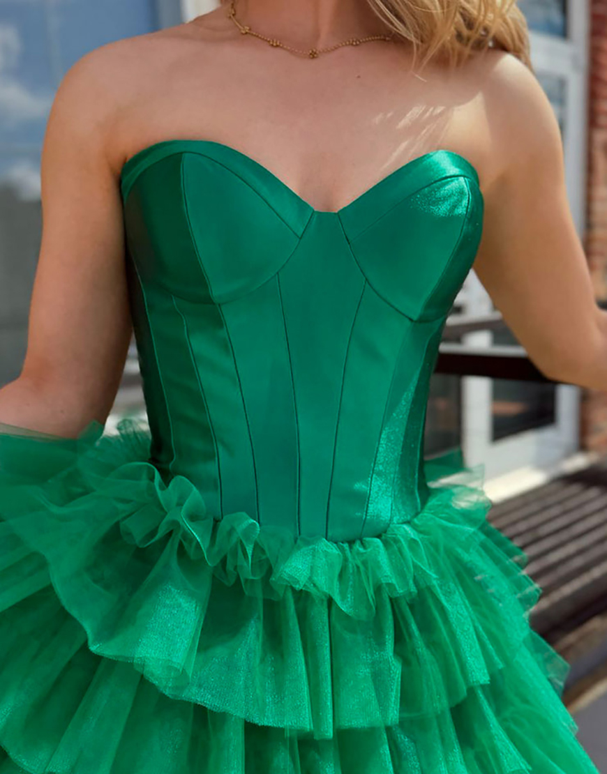 A-Line Sweetheart Black Long Ruffle Tulle Prom Dress With Split