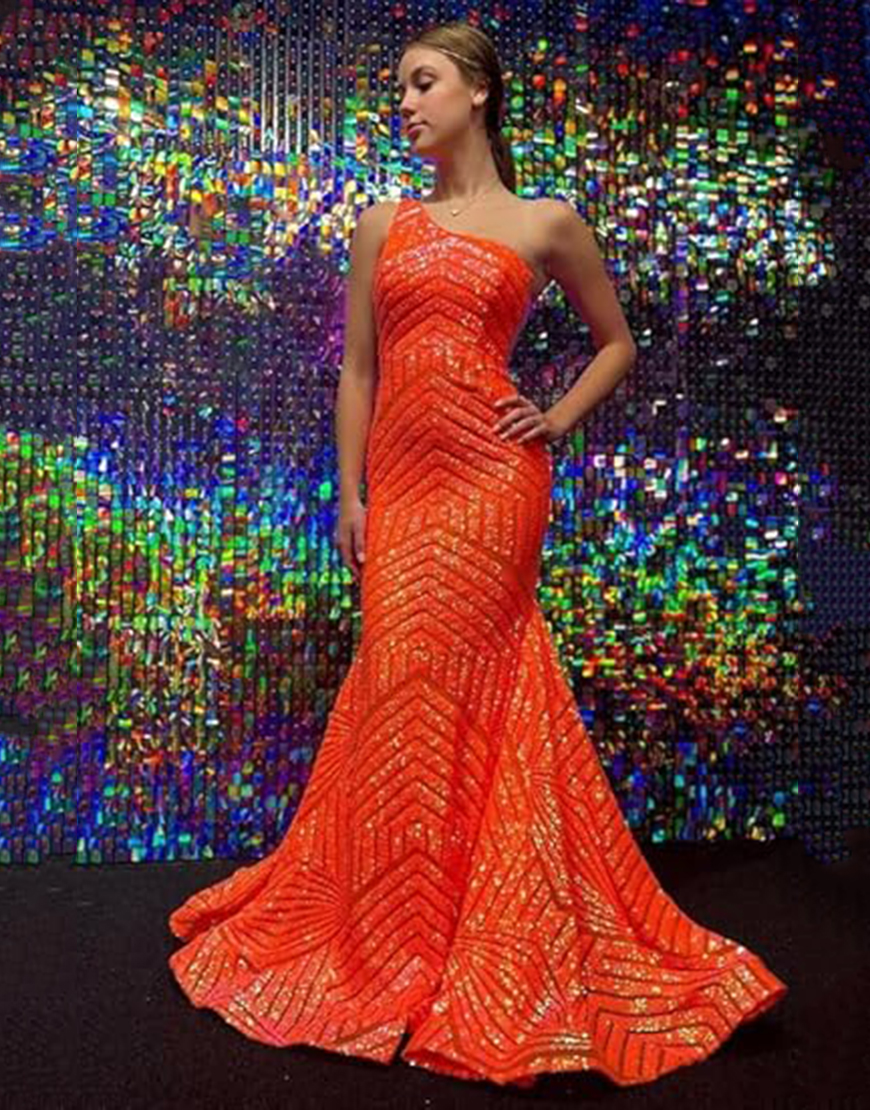 Sparkly Sequin One Shoulder Pink Long Mermaid Corset Prom Dress