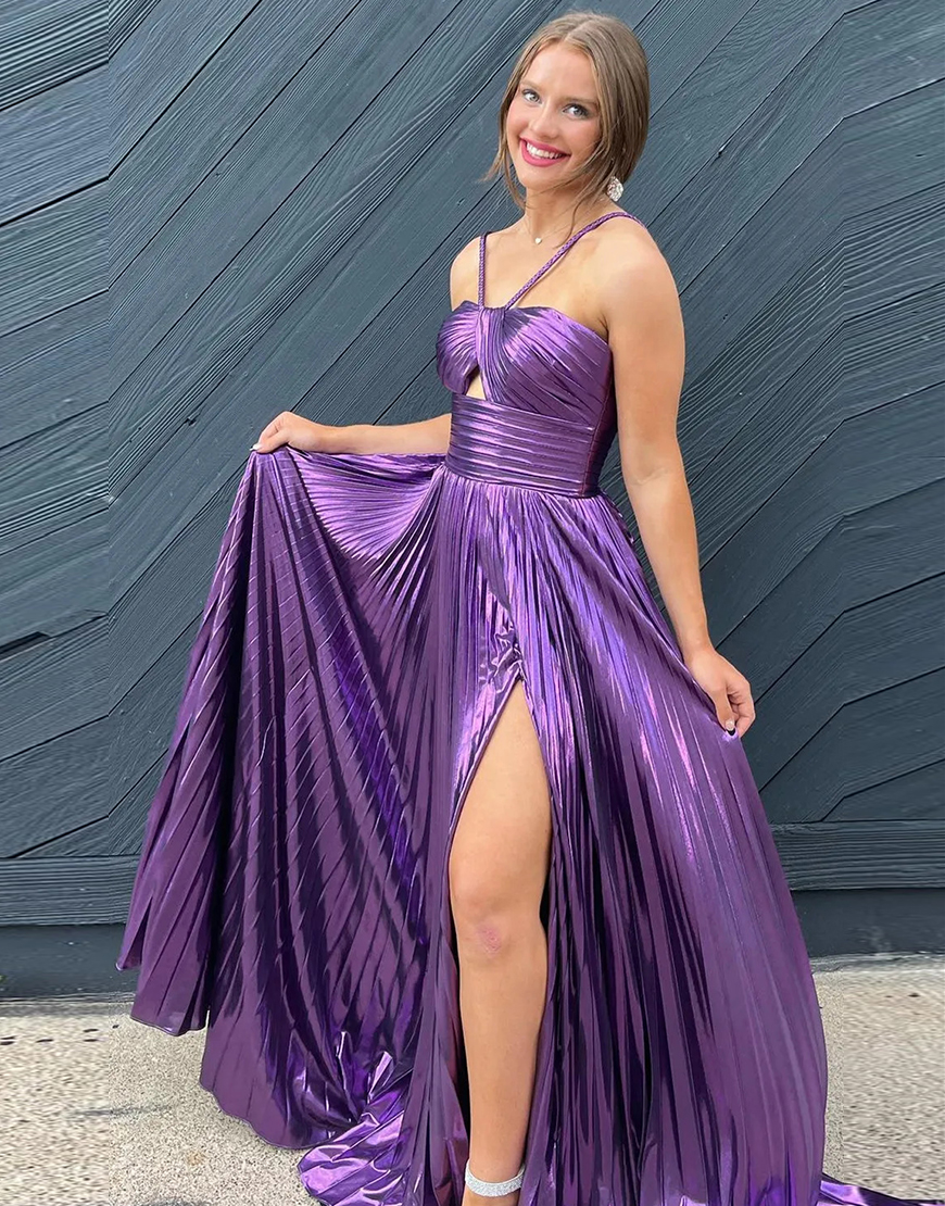 Stylish Green A-Line Halter Neck Long Prom Dress With Split