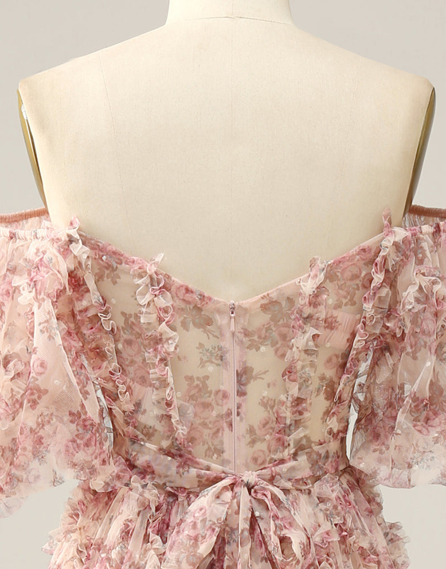 A-Line Off The Shoulder Long Tulle Prom Party Dress With Belt