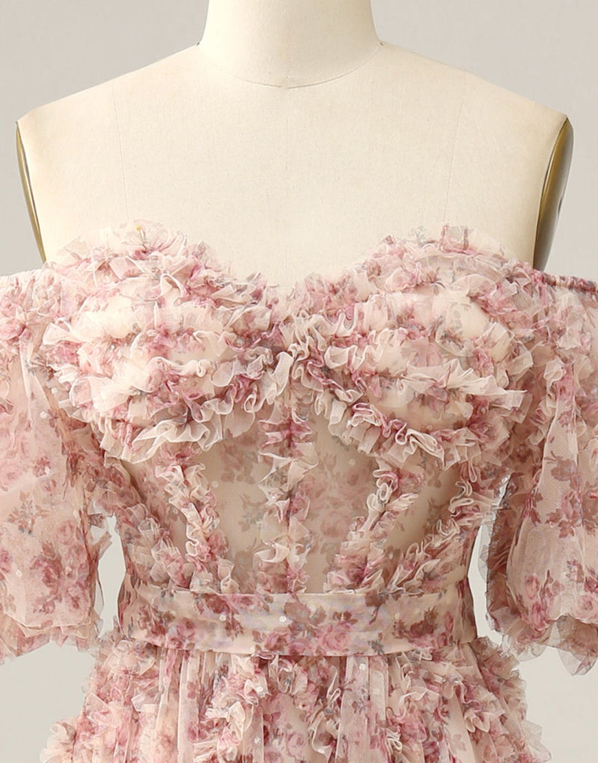 A-Line Off The Shoulder Long Tulle Prom Party Dress With Belt