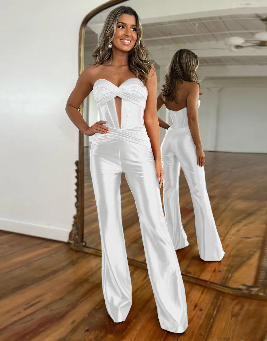 Newly Red Sweetheart Zipper Back Long Satin Prom Jumpsuit