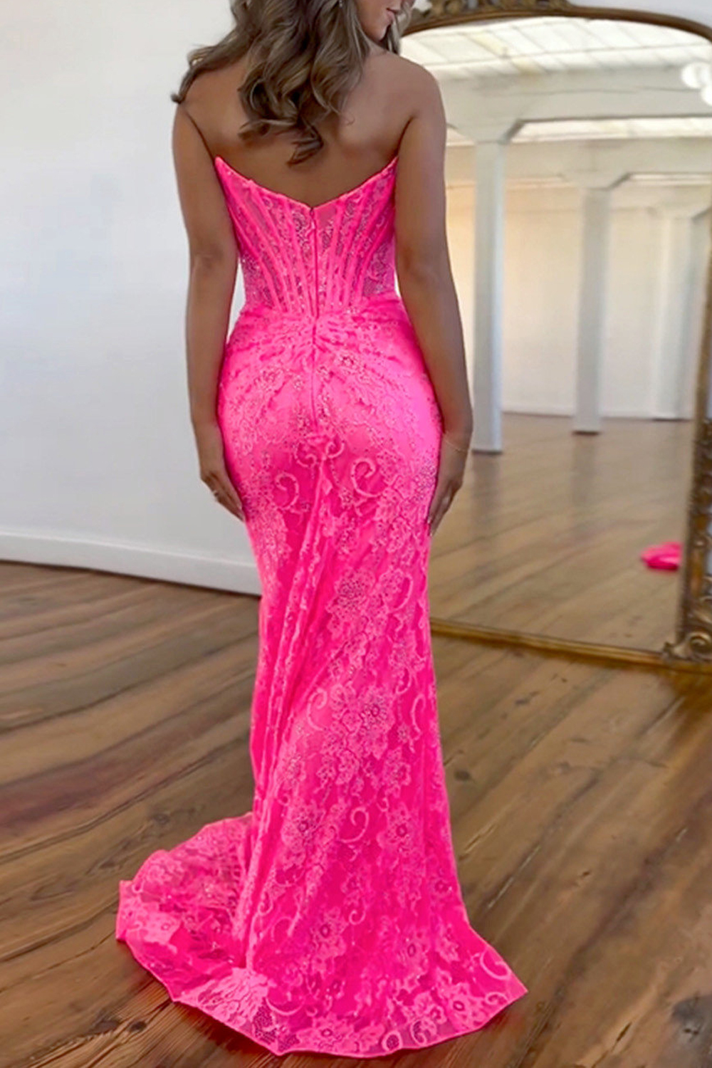 Gorgeous Royal Blue Mermaid Corset Strapless Long Prom Dress with Slit