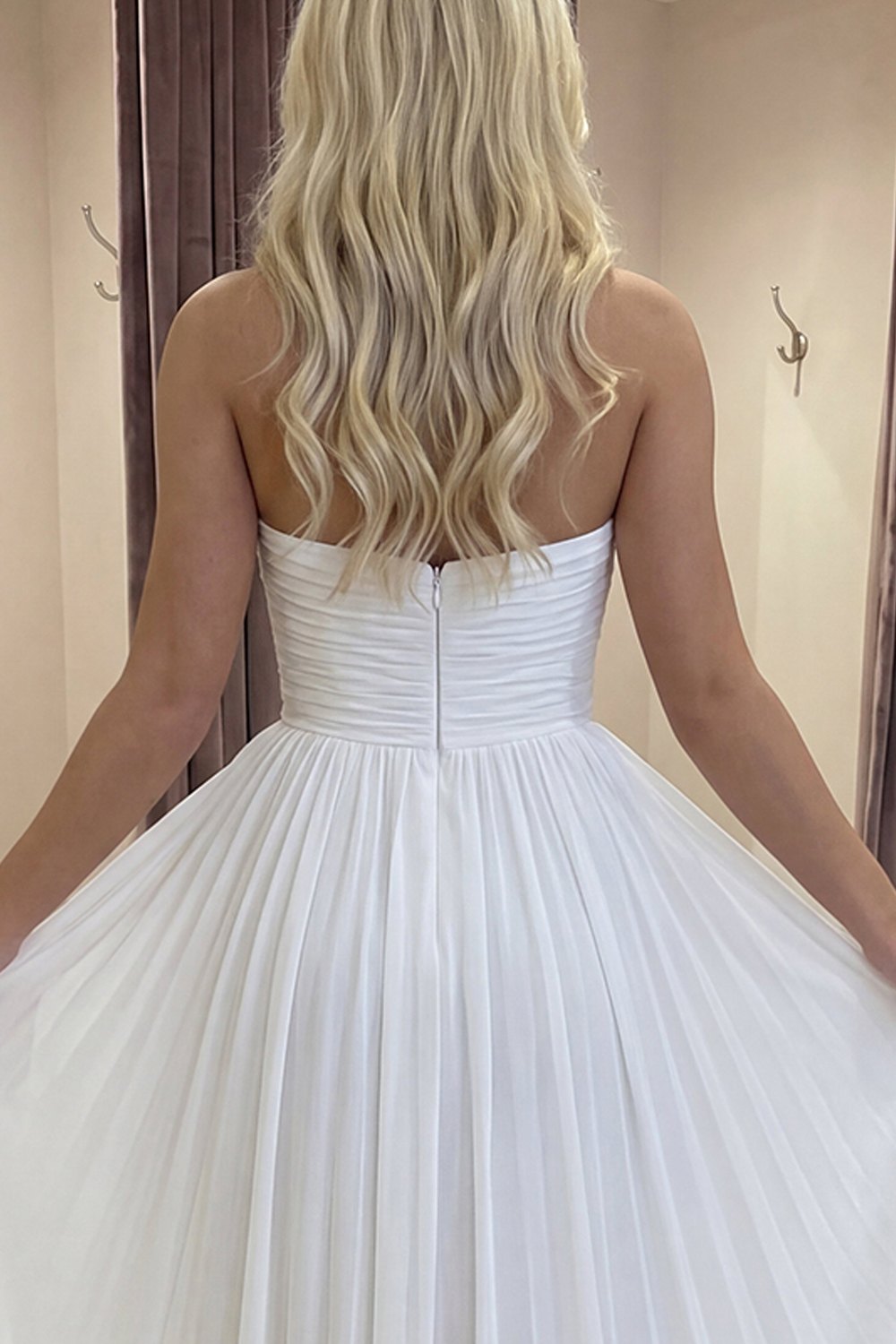 White Chiffon A Line High-Low Graduation Dress with Ruffles