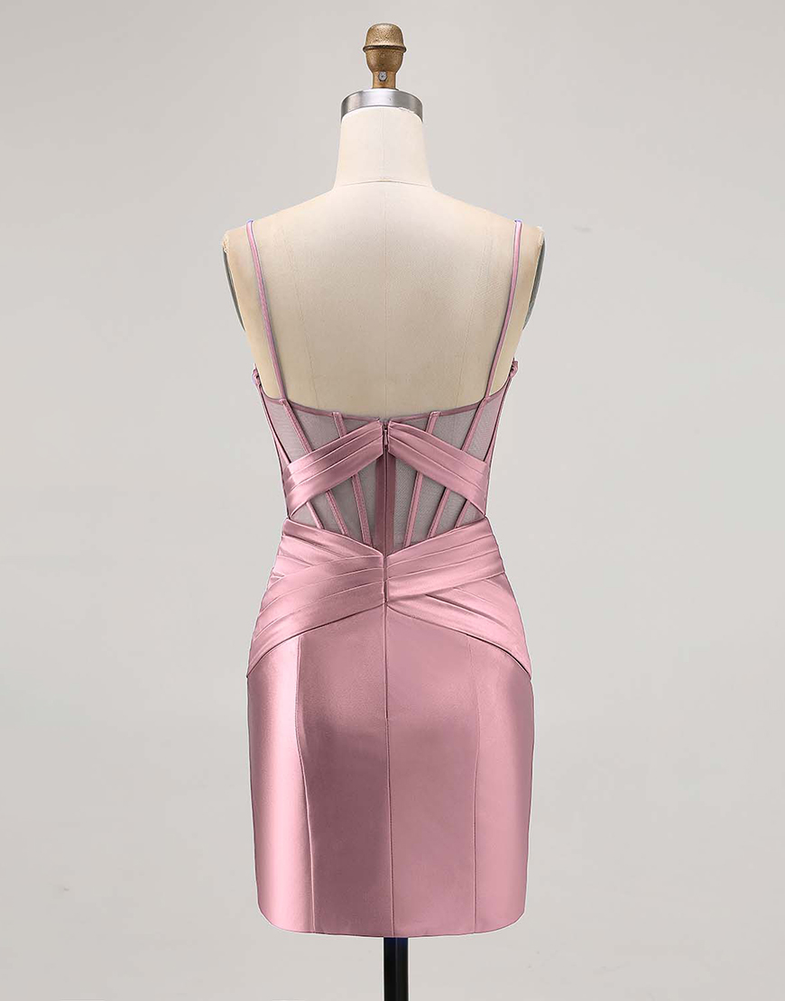 Royal Blue Tight Ruched Satin Short Corset Homecoming Dress with Slit