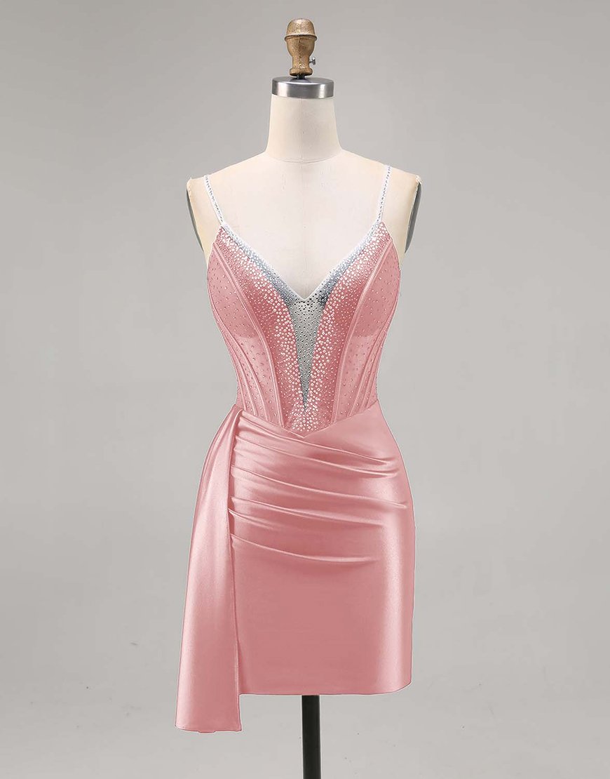 Sparkly Navy Satin Ruffled Short Corset Homecoming Dress with Beading