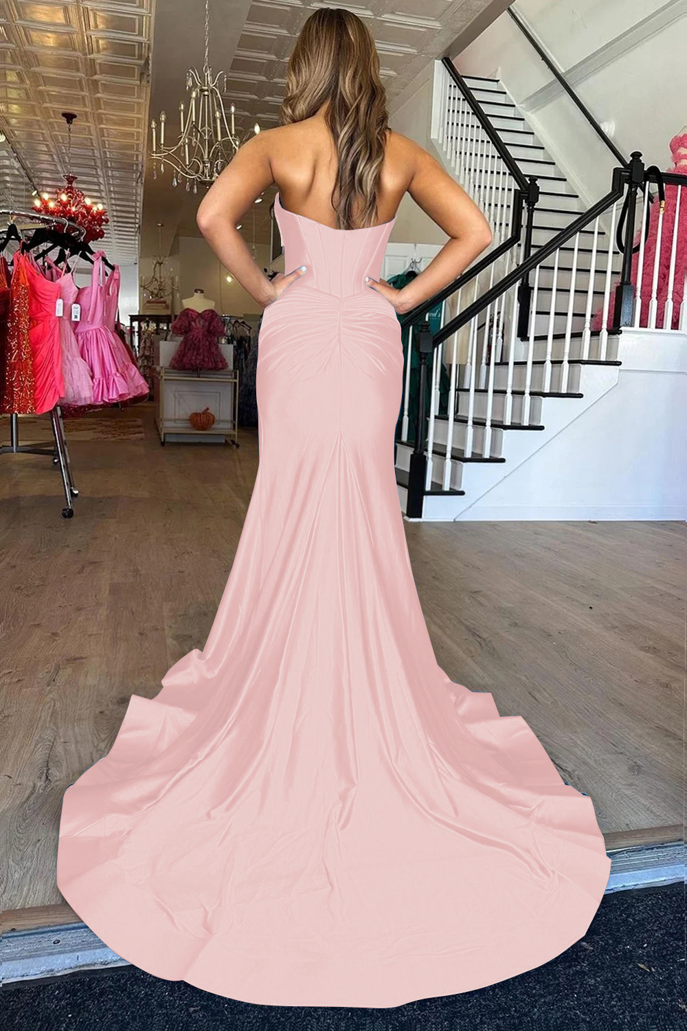 Mermaid Sweetheart Zipper Back Long Satin Prom Dress With Slit