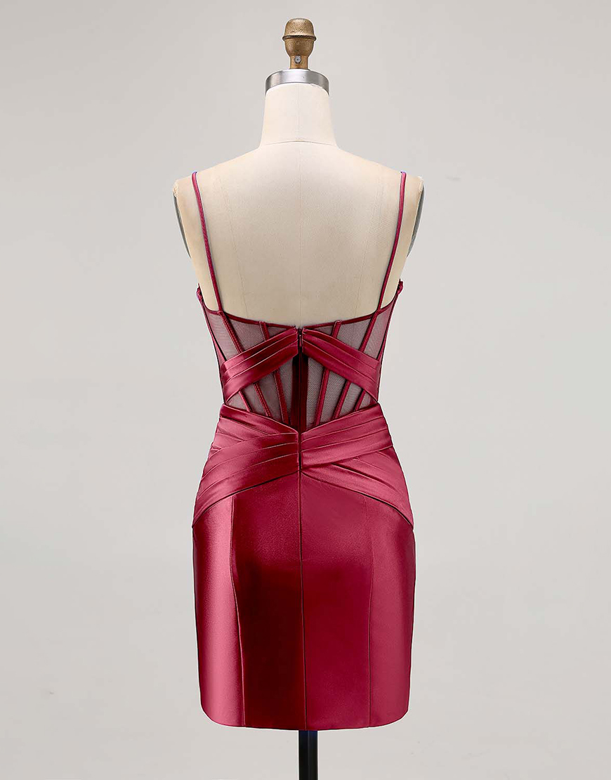 Royal Blue Tight Ruched Satin Short Corset Homecoming Dress with Slit