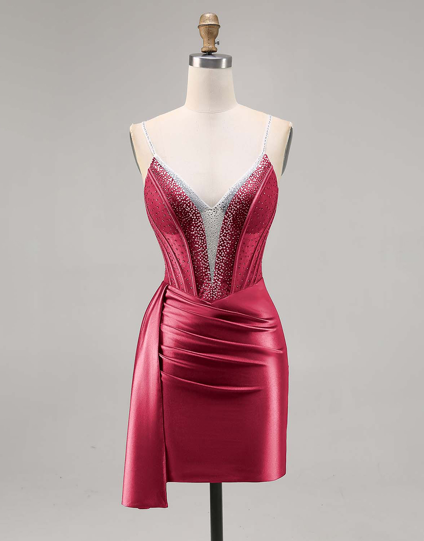 Sparkly Navy Satin Ruffled Short Corset Homecoming Dress with Beading