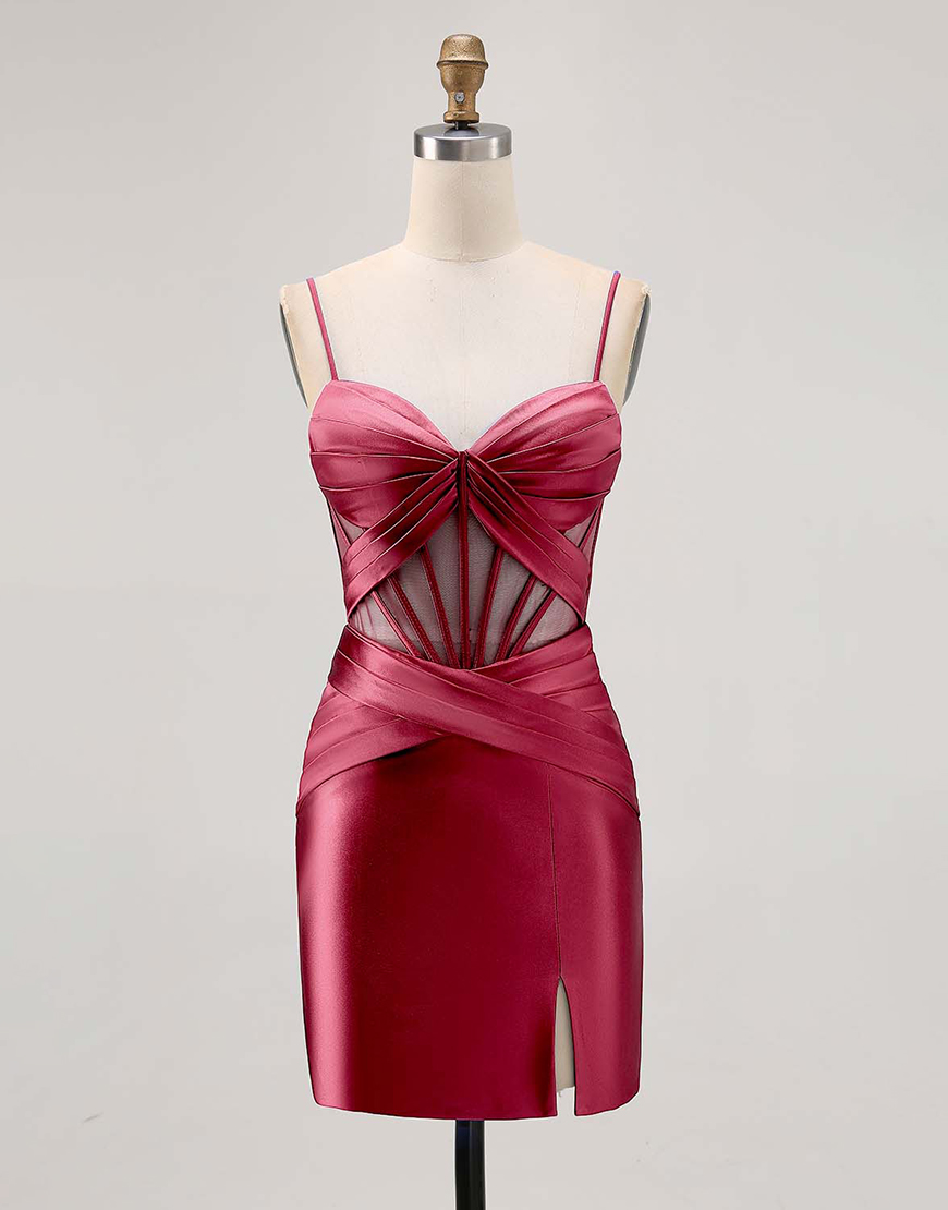 Royal Blue Tight Ruched Satin Short Corset Homecoming Dress with Slit