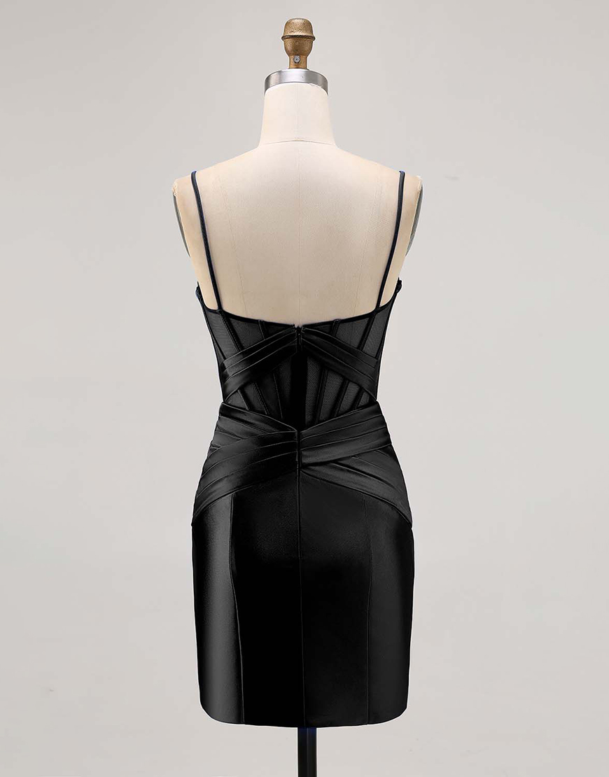 Royal Blue Tight Ruched Satin Short Corset Homecoming Dress with Slit