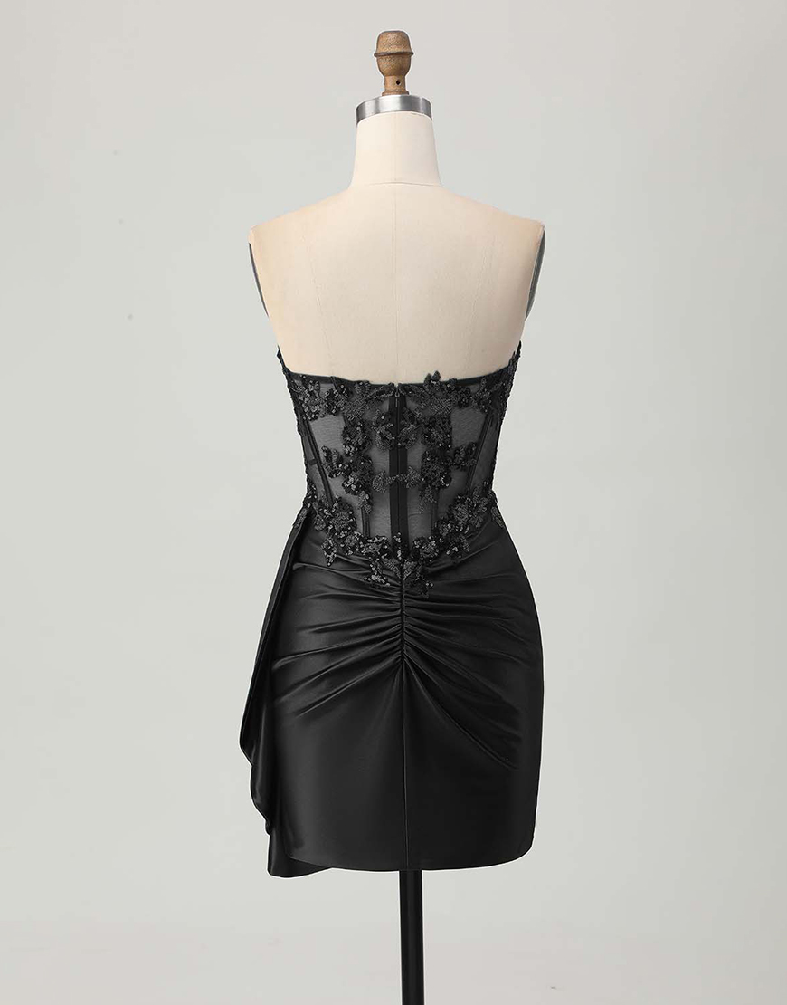 Sparkly Dark Green Satin Short Corset Homecoming Dress with Ruffles