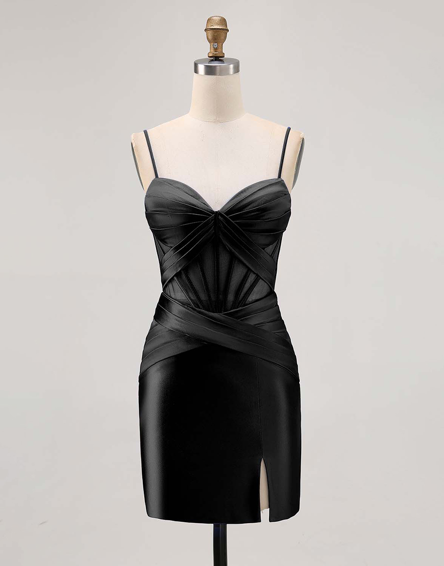 Royal Blue Tight Ruched Satin Short Corset Homecoming Dress with Slit