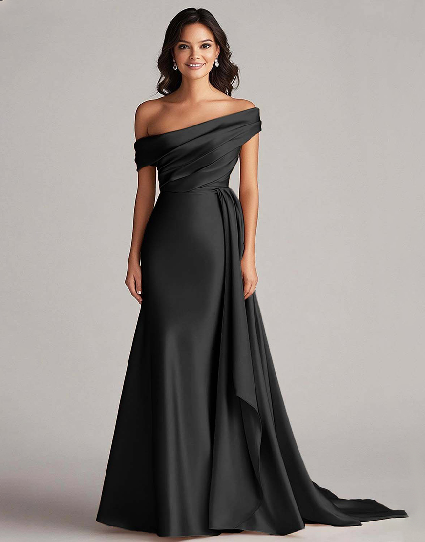 Elegant Champagne One Shoulder Bodycon Satin Long Prom Dress With Ruffles