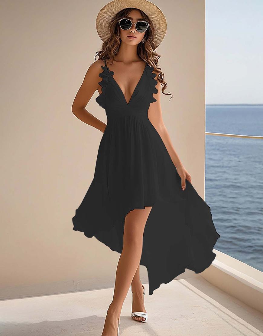 White A Line Chiffon High Low Graduation Dress with Ruffles