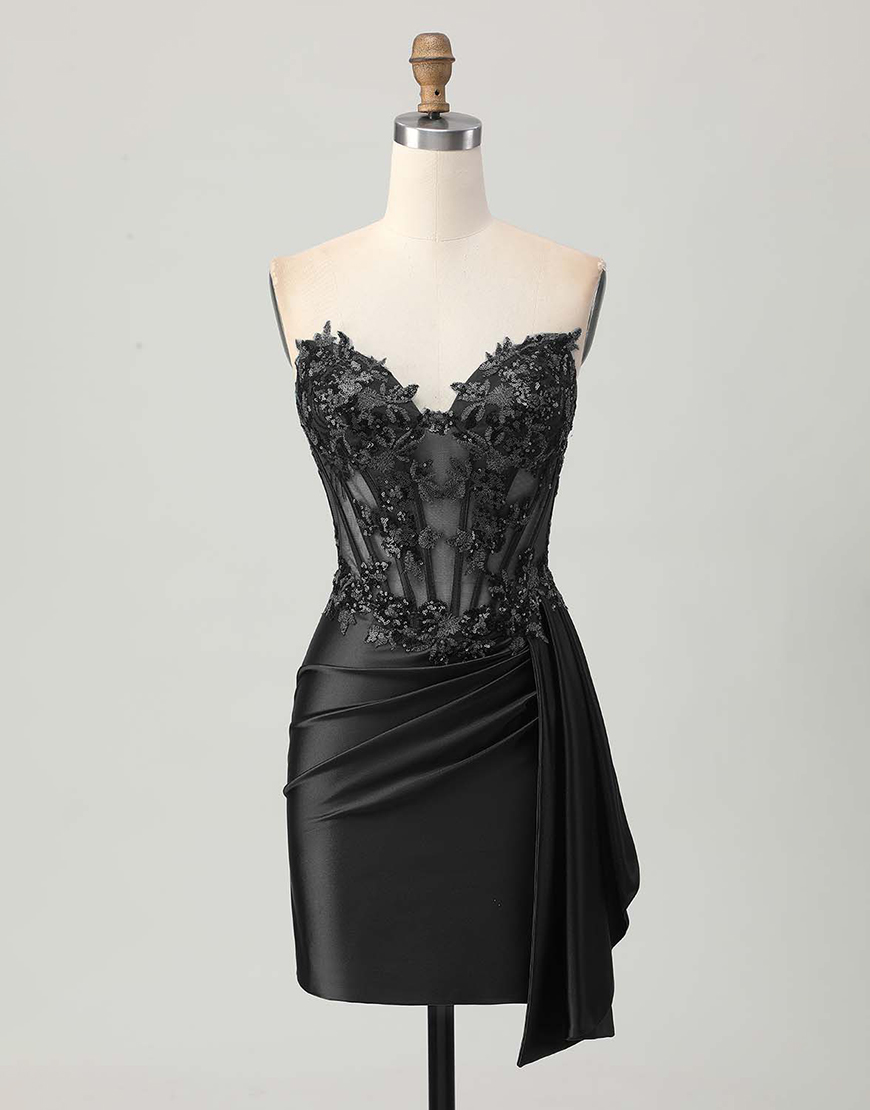 Sparkly Dark Green Satin Short Corset Homecoming Dress with Ruffles