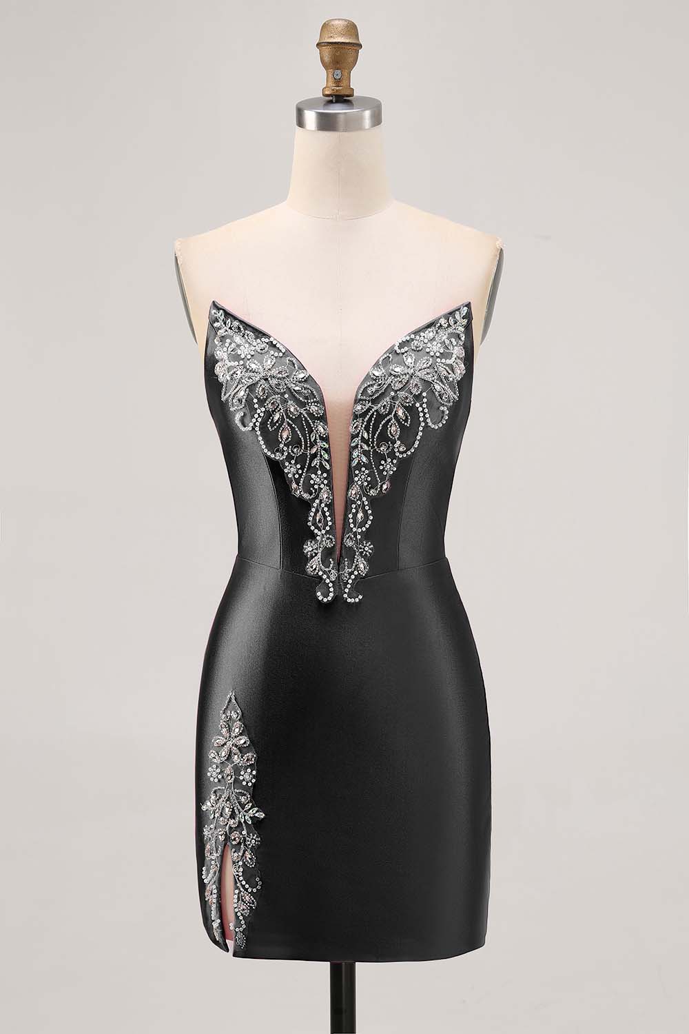 Sparkly Fuchsia Satin Tight Short Strapless Homecoming Dress with Rhinestones