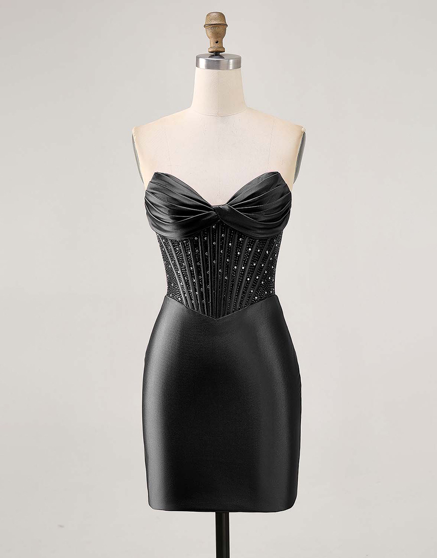 Sparkly Fuchsia Corset Beaded Strapless Short Satin Homecoming Dress