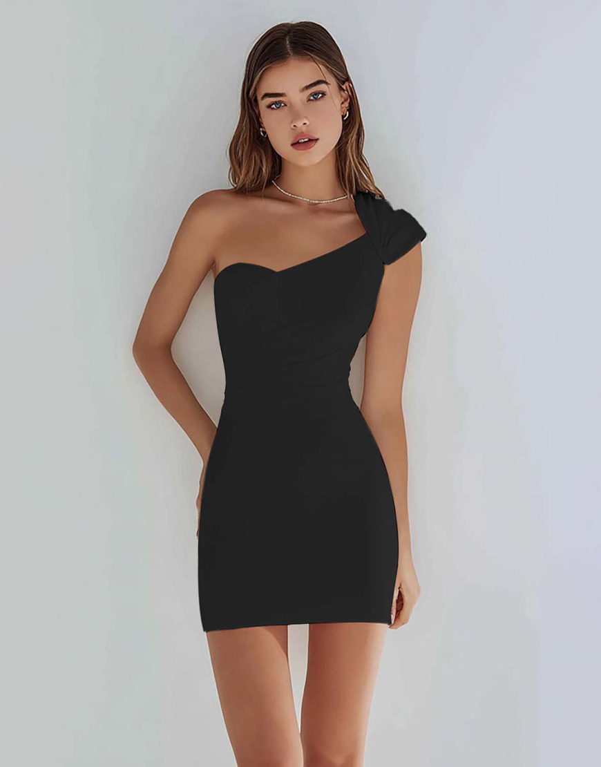 Ivory Satin One Shoulder Short Tight Homecoming Dress