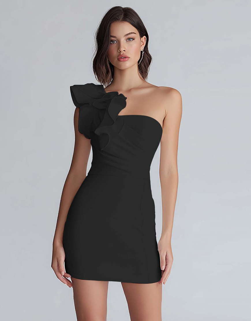 Ivory One Shoulder Satin Short Tight Homecoming Dress