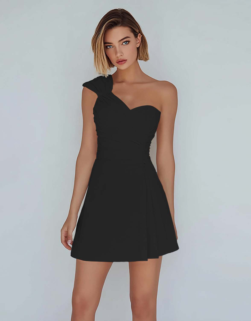 Ivory One Shoulder Satin Ruched Short A-Line Homecoming Dress