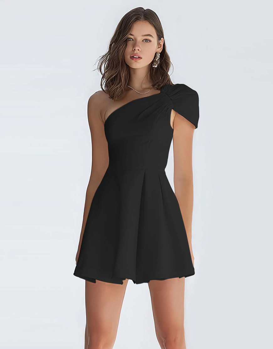 Simple Ivory Satin One Shoulder Short A-Line Homecoming Dress