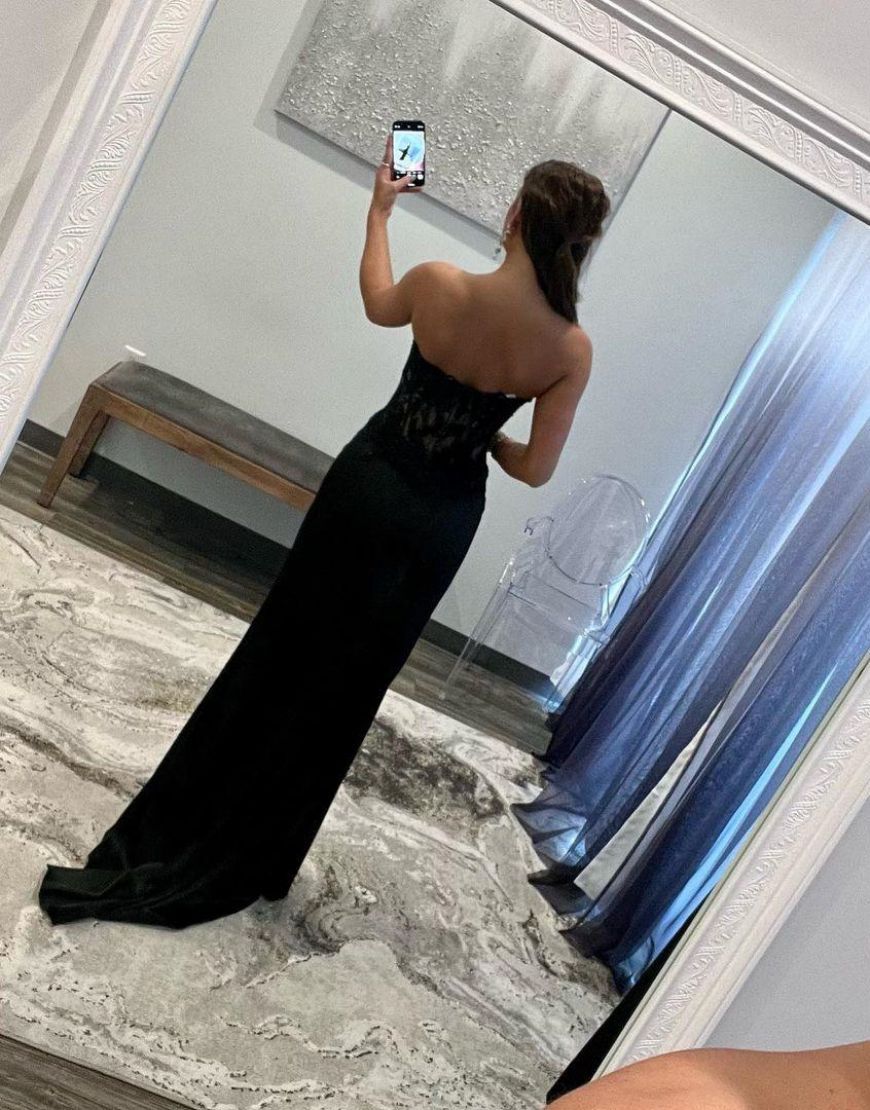 Black Sweetheart Zipper Back Long Prom Dress With Split Prom Dresses