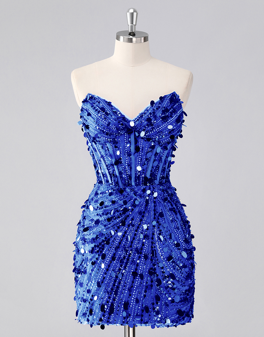 Sparkly Fuchsia Sequin Tight Sweetheart Short Corset Homecoming Dress