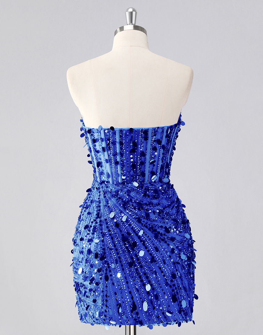 Sparkly Fuchsia Sequin Tight Sweetheart Short Corset Homecoming Dress