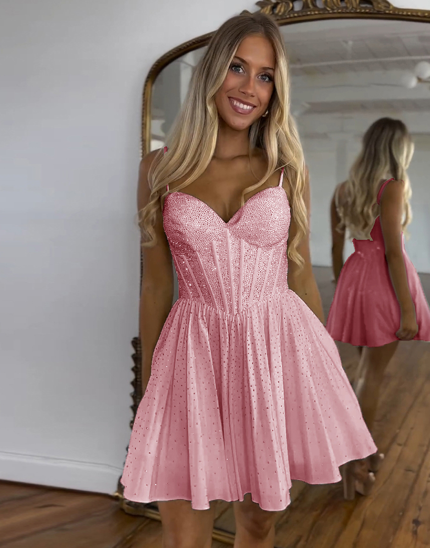 Glitter Dark Green A-Line Beaded Satin Homecoming Dress