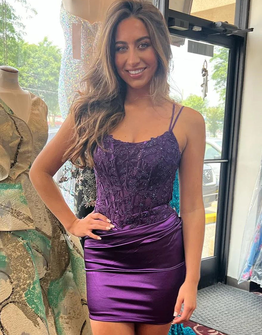 Bodycon Double Straps Keyhole Back Satin Homecoming Dress