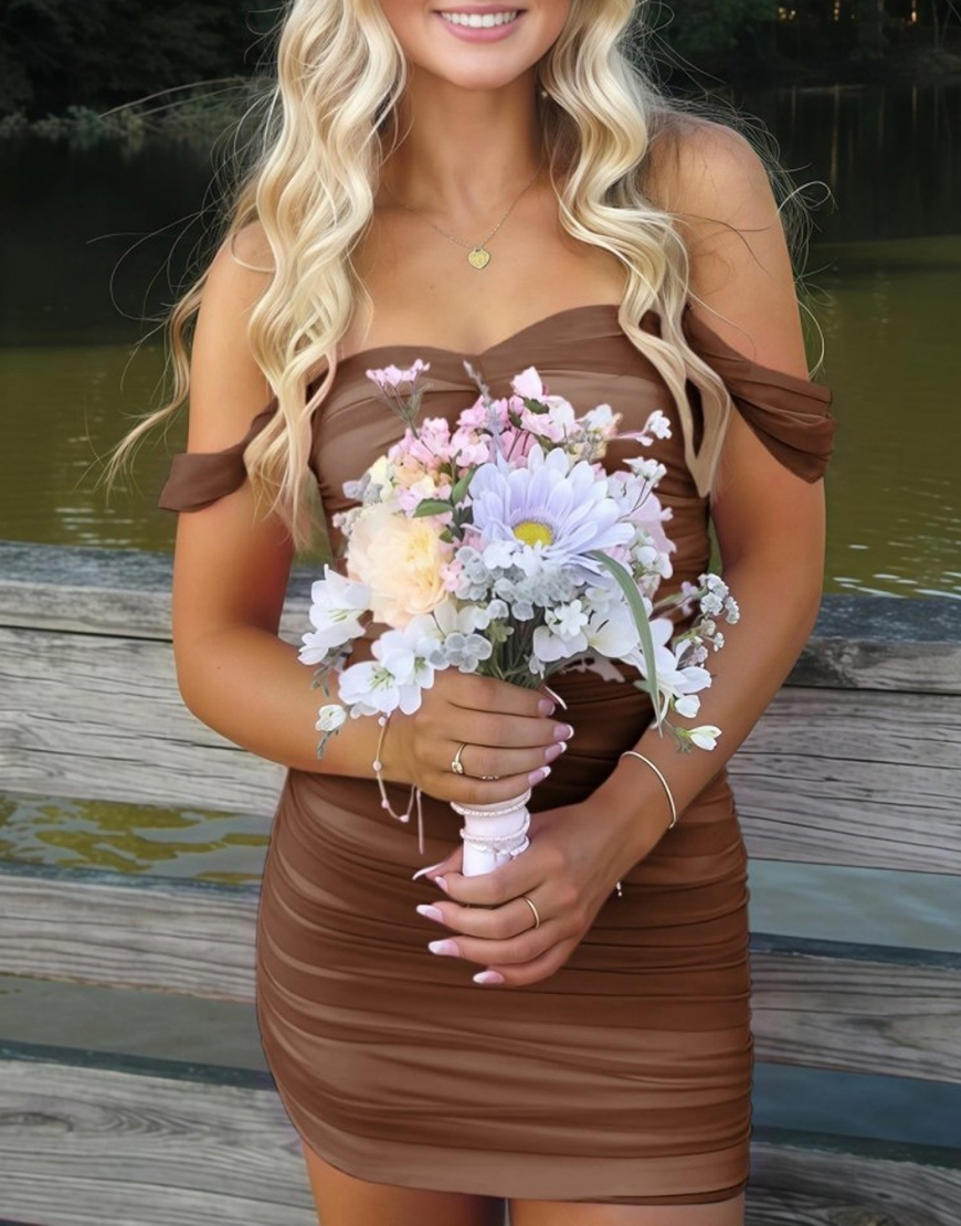 Burgundy Bodycon Off the Shoulder Ruched Mini Party Dress