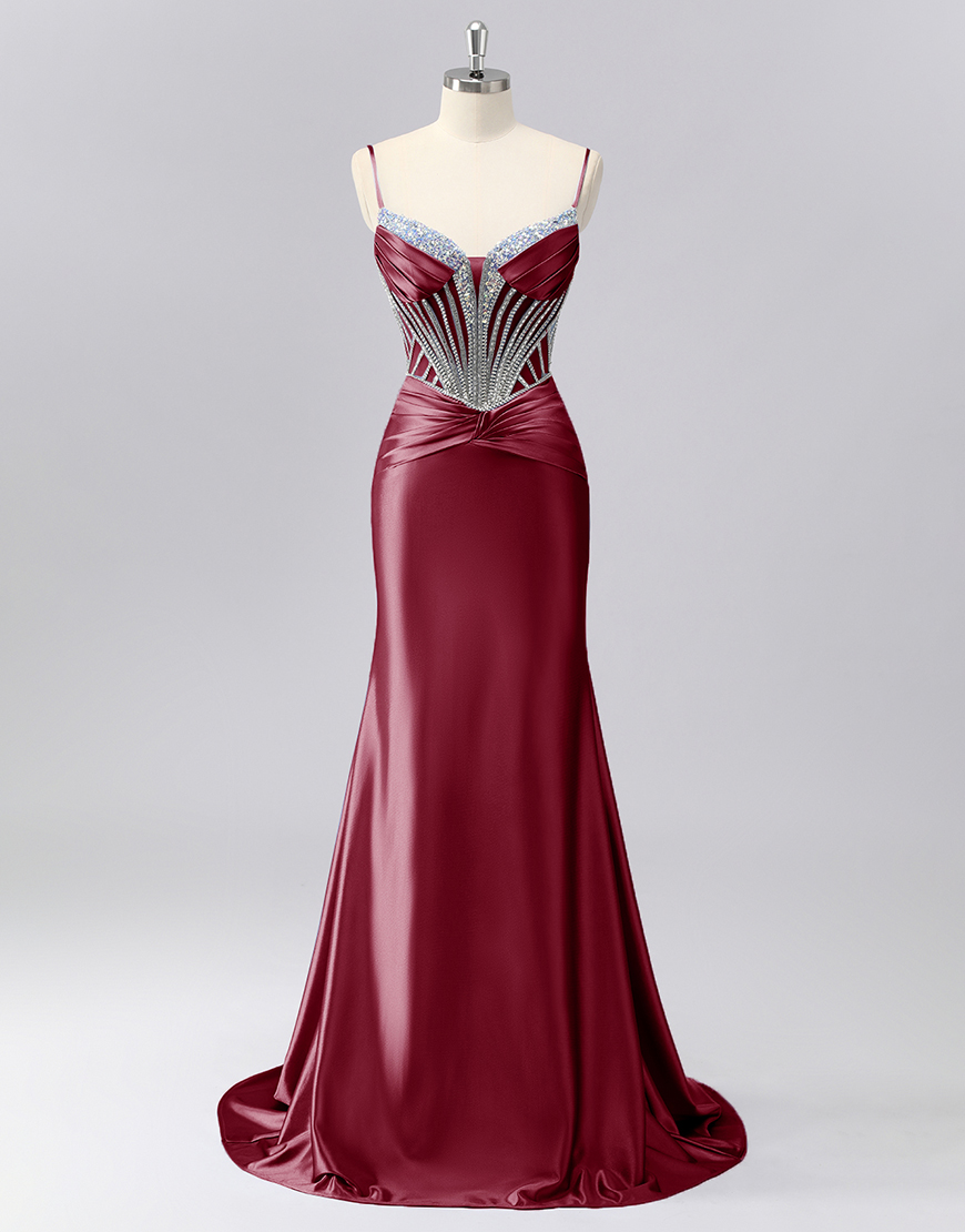 Sparkly Grey Blue Spaghetti Straps Mermaid Long Prom Dress with Beading