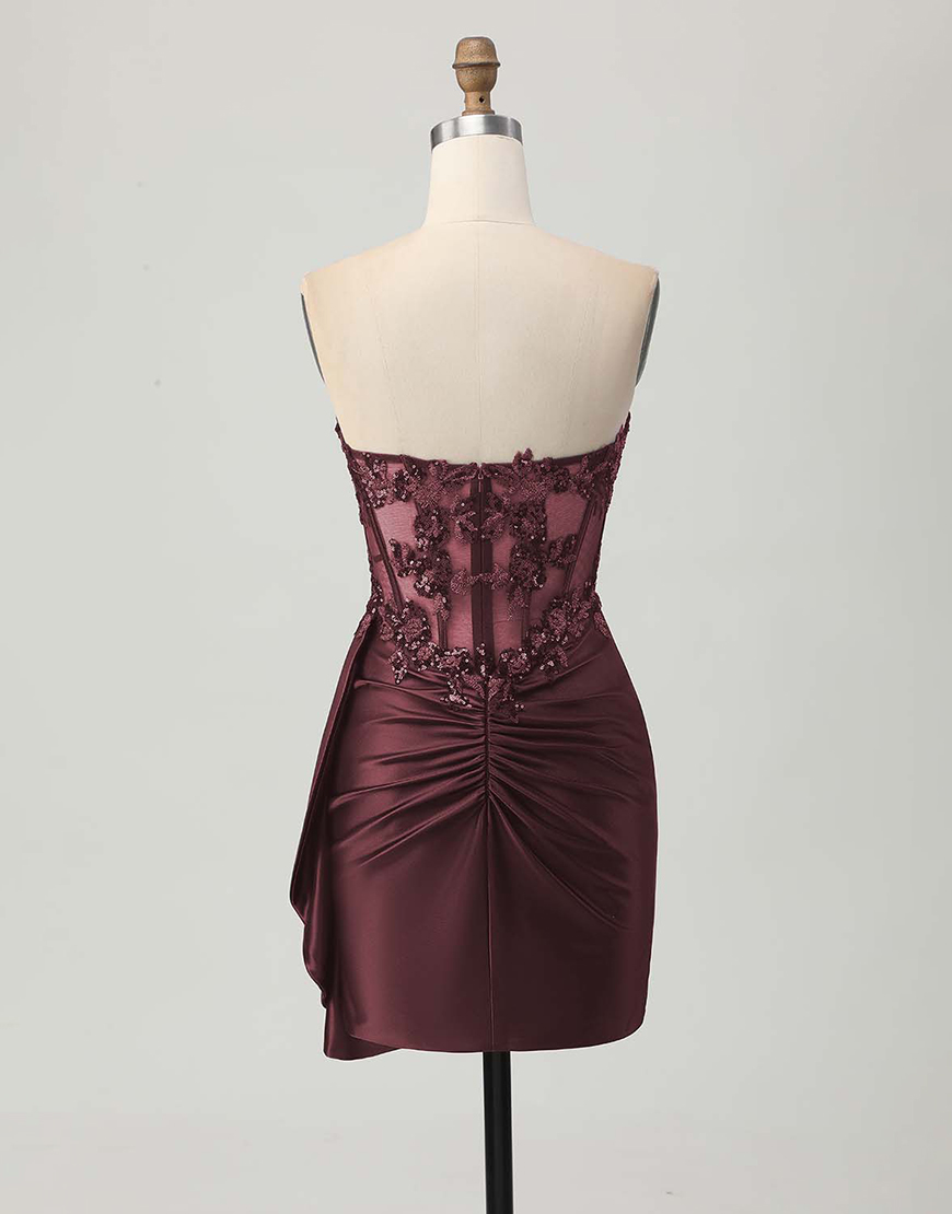 Sparkly Dark Green Satin Short Corset Homecoming Dress with Ruffles