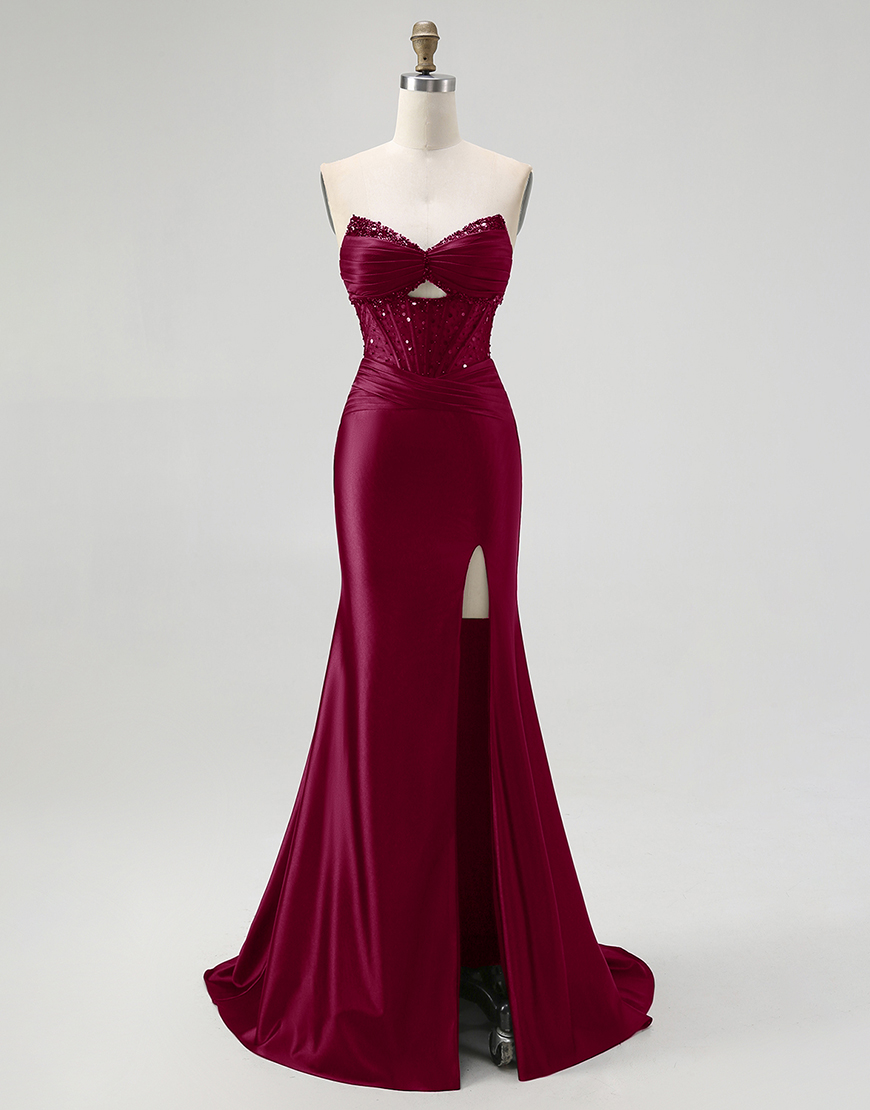 Sparkly Black Mermaid Sweetheart Long Satin Corset Prom Dress with Beading