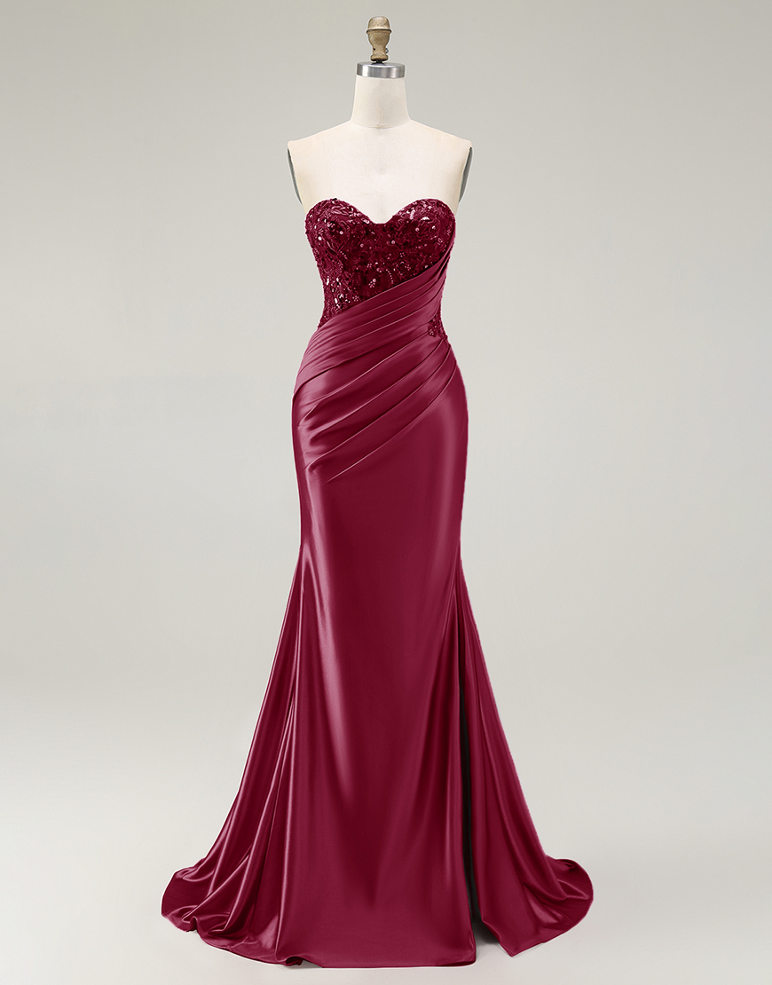 Sparkly Red Mermaid  Sweetheart Long Prom Dress with Sequins
