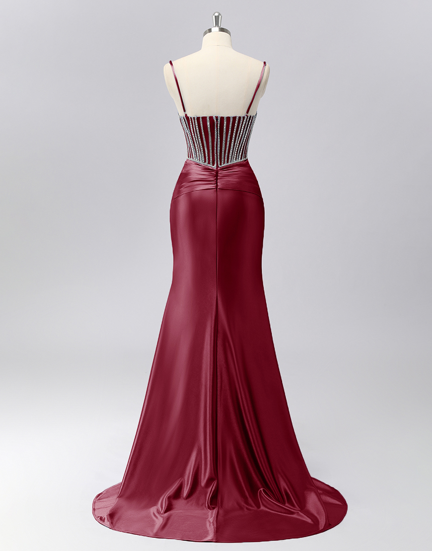 Sparkly Grey Blue Spaghetti Straps Mermaid Long Prom Dress with Beading