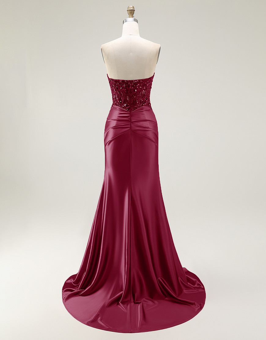 Sparkly Red Mermaid  Sweetheart Long Prom Dress with Sequins