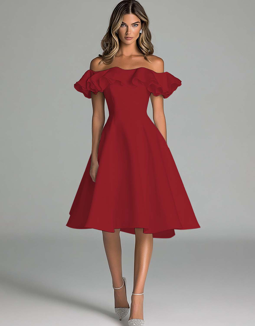 A Line Satin Off the Shoulder Little White Graduation Dress with Ruffles