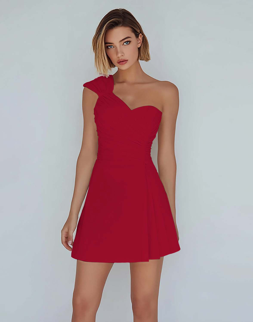 Ivory One Shoulder Satin Ruched Short A-Line Homecoming Dress