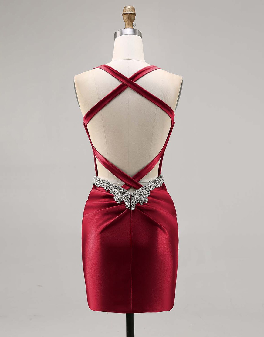 Sparkly Dark Green Tight Satin Short Corset Homecoming Dress with Beading