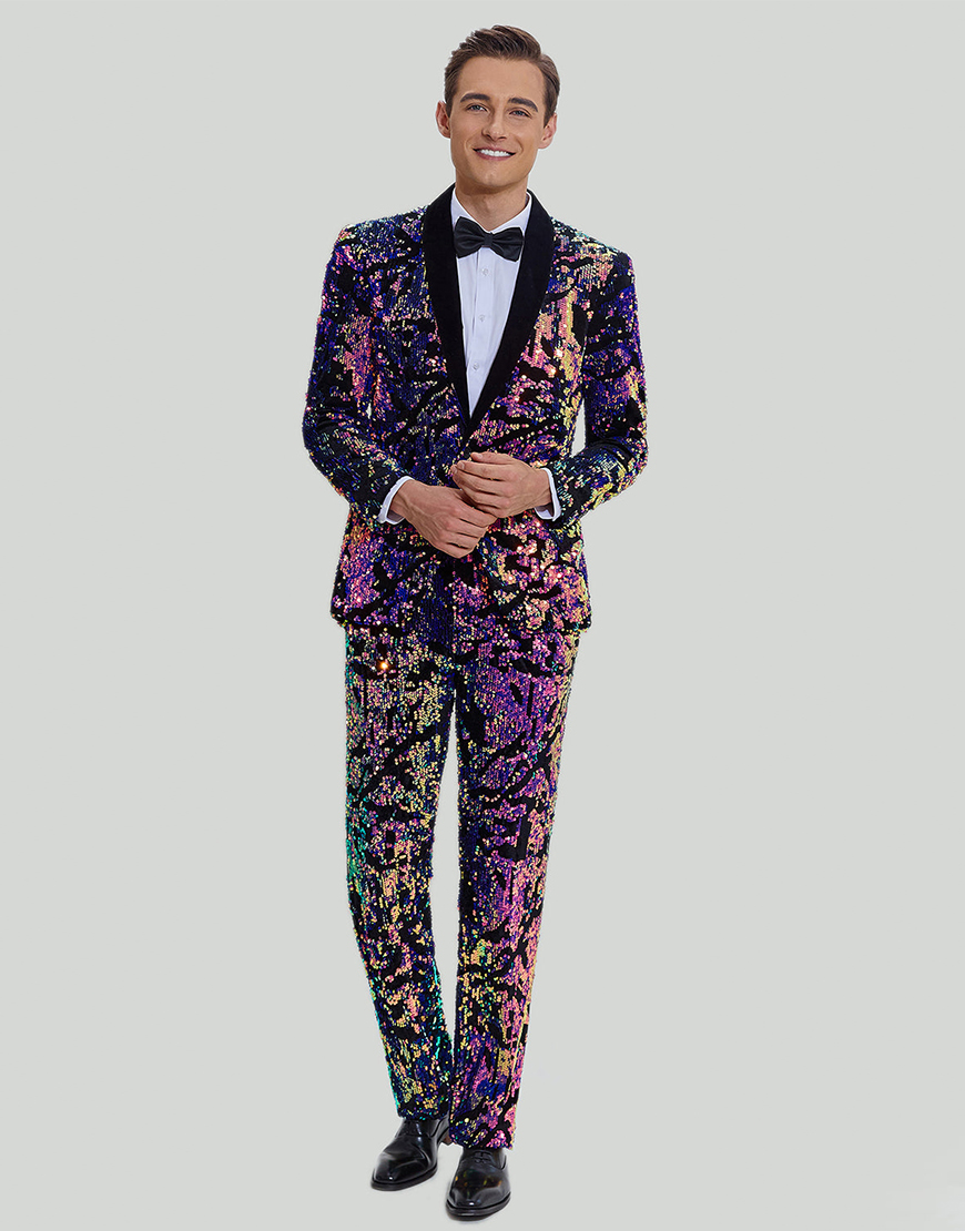 Sparkly Purple Sequins 2 Pieces Shawl Lapel Men's Prom Suits