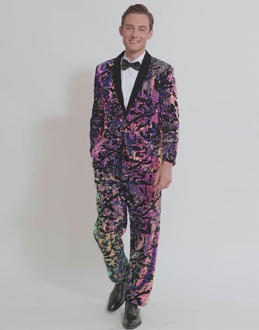 Sparkly Purple Sequins 2 Pieces Shawl Lapel Men's Prom Suits